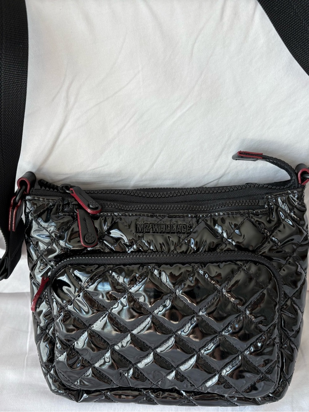 MZ Wallace Black Quilted Patent Crossbody Bag